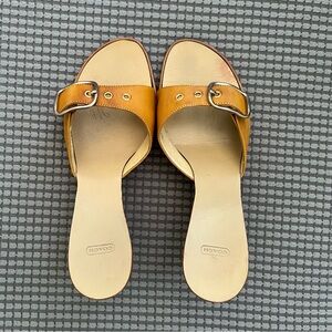 Coach Tan leather Traci Wedge shoes women’s size 5.5 with brass buckle design